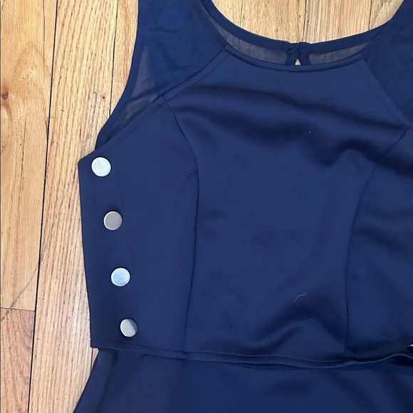 VENUS Navy Mini Dress with Silver Accents. Size 8. See through back. - Picture 2 of 6